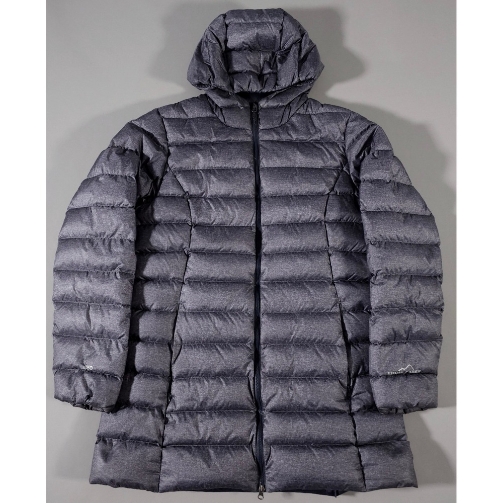 Eddie Bauer‎ Puffer Jacket Women M Gray EB650 Down Hooded Parka Quilted Coat